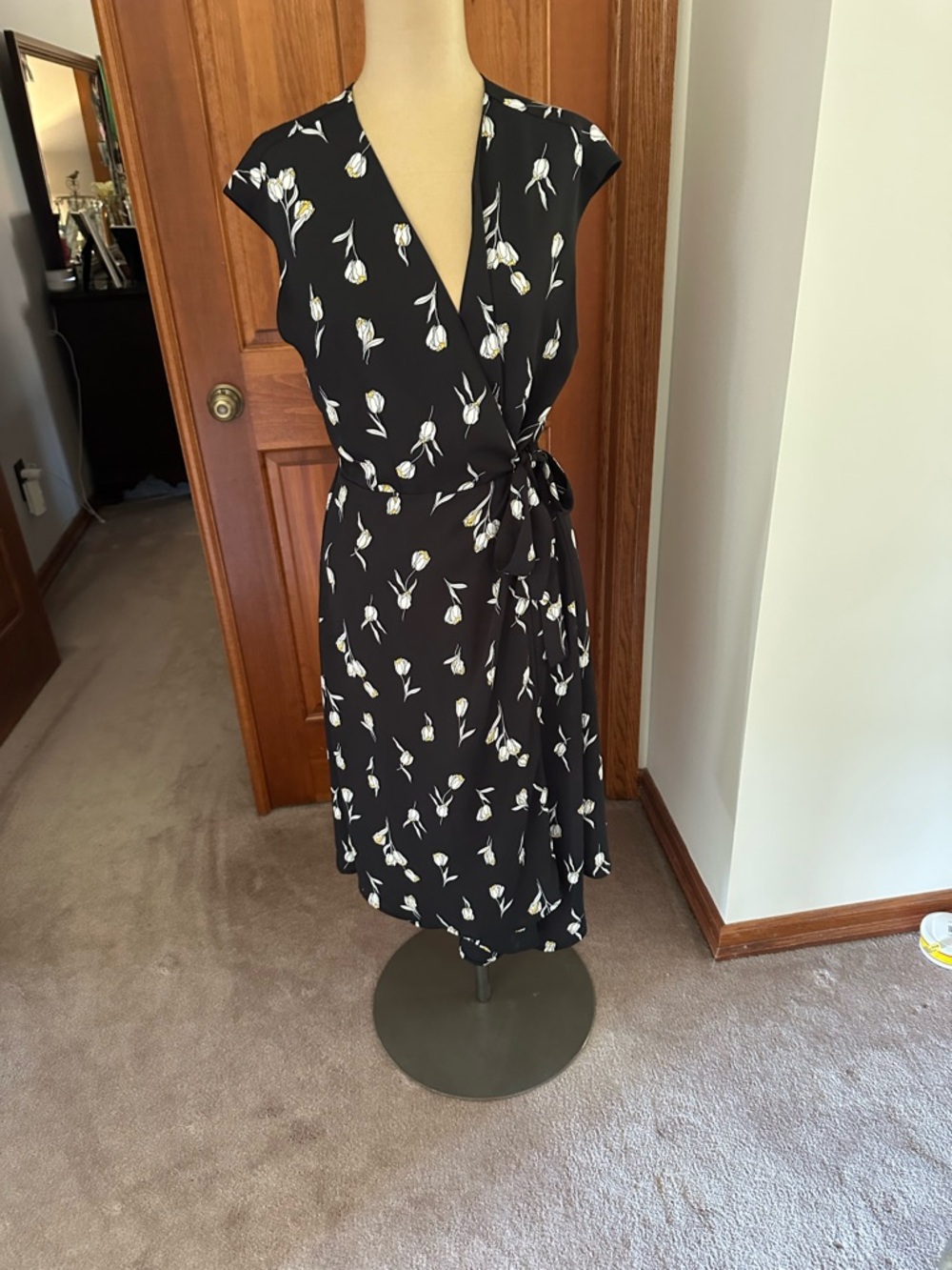 Banana Republic Black Floral Wrap Midi Dress